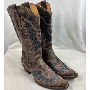 Reyme Cowboy Boots western country women's 8.5 D brown leather snip toe